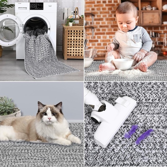 Gray and White Patterned Runner Rug - Picture 6 of 7